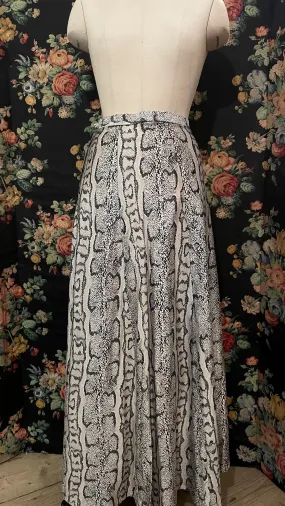 1970s Silver gray snake skin animal print maxi skirt, vintage handmade