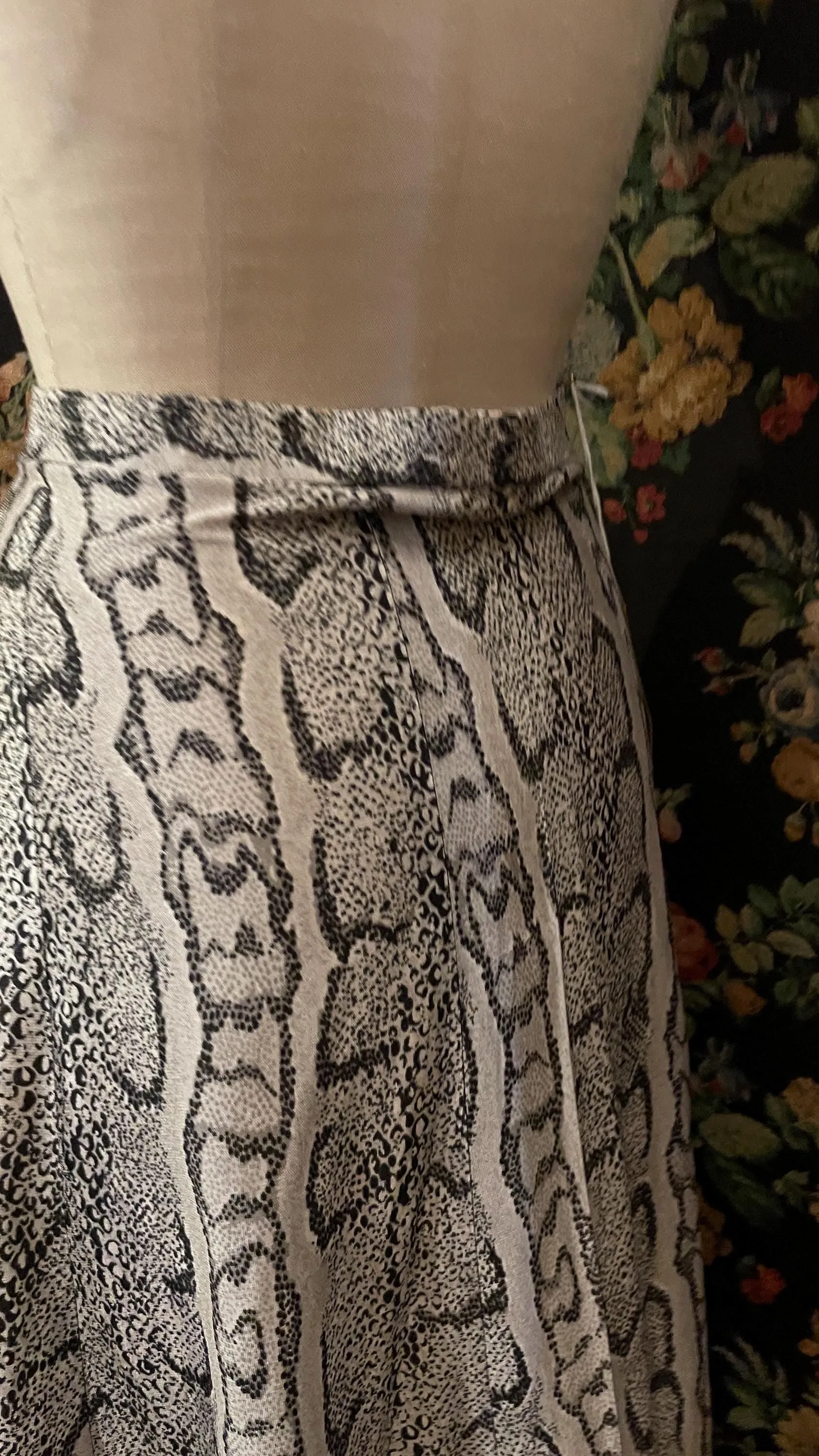 1970s Silver gray snake skin animal print maxi skirt, vintage handmade