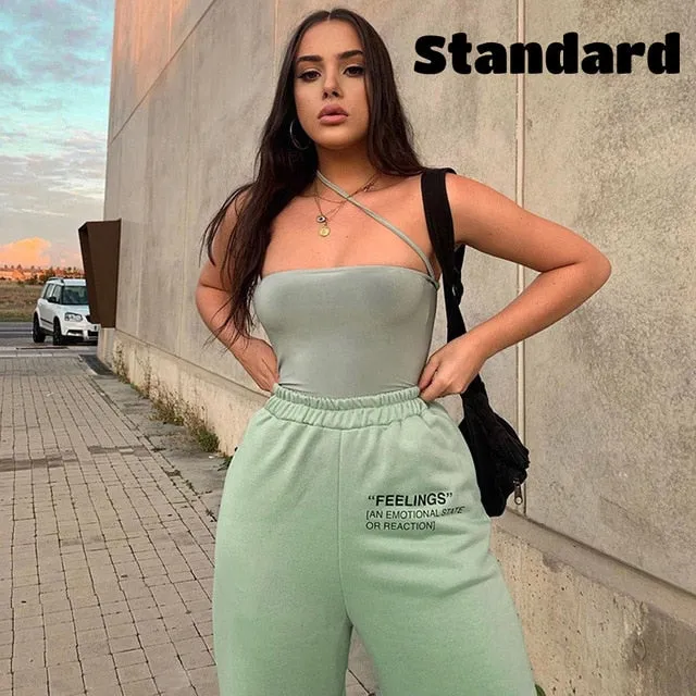 2021 Sexy High Waist Loose Fleece Sweatpants With Pockets Korean Style Sizes S - 2XL