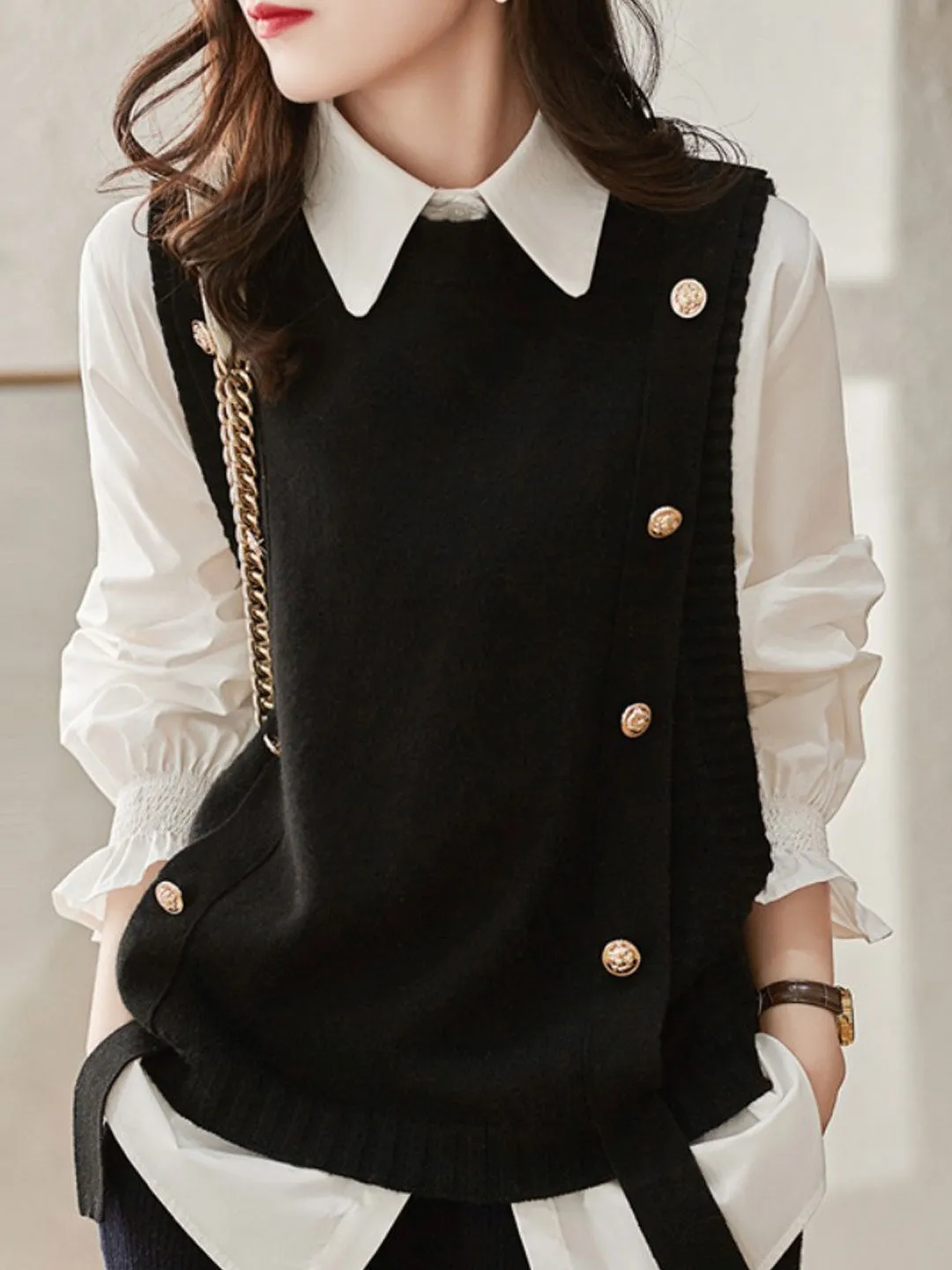 Abigail Loose Button Knitted Vest