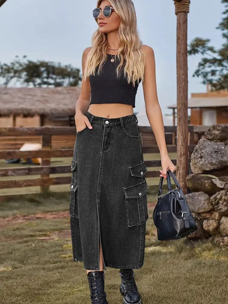 American Style Elastic Waist Denim Skirt