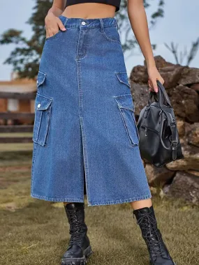 American Style Elastic Waist Denim Skirt