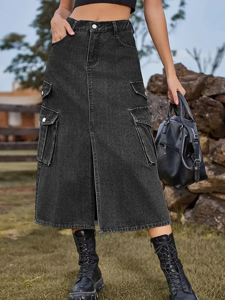 American Style Elastic Waist Denim Skirt