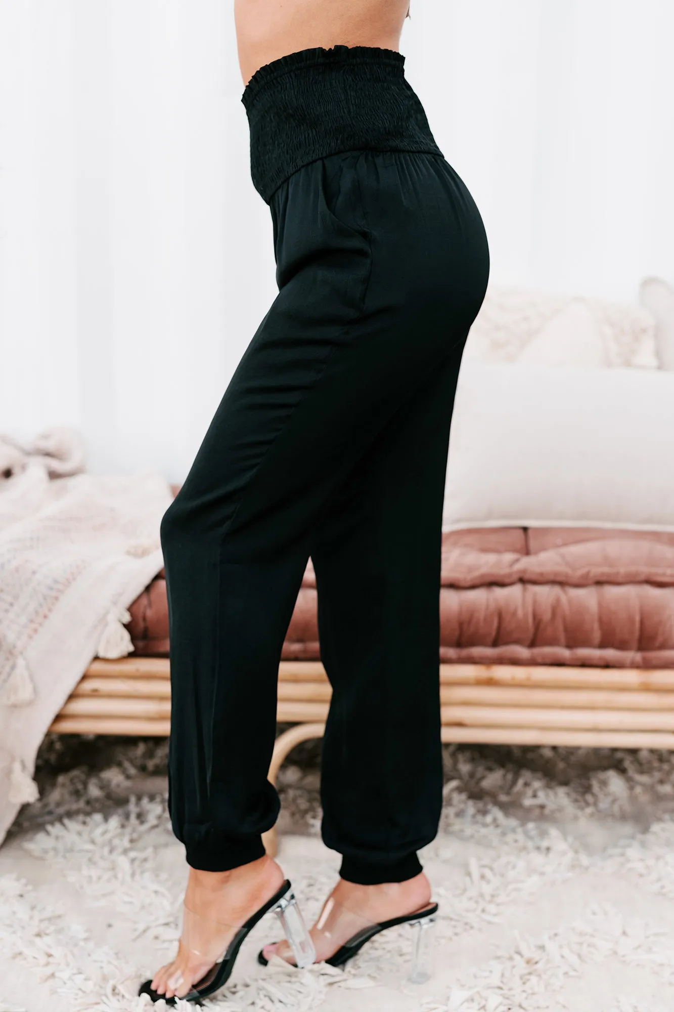 Arabian Nights Smocked Waist Joggers (Black)