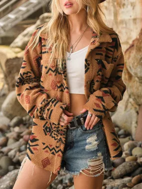 Aztec-Inspired Sherpa Fleece Oversized Jacket