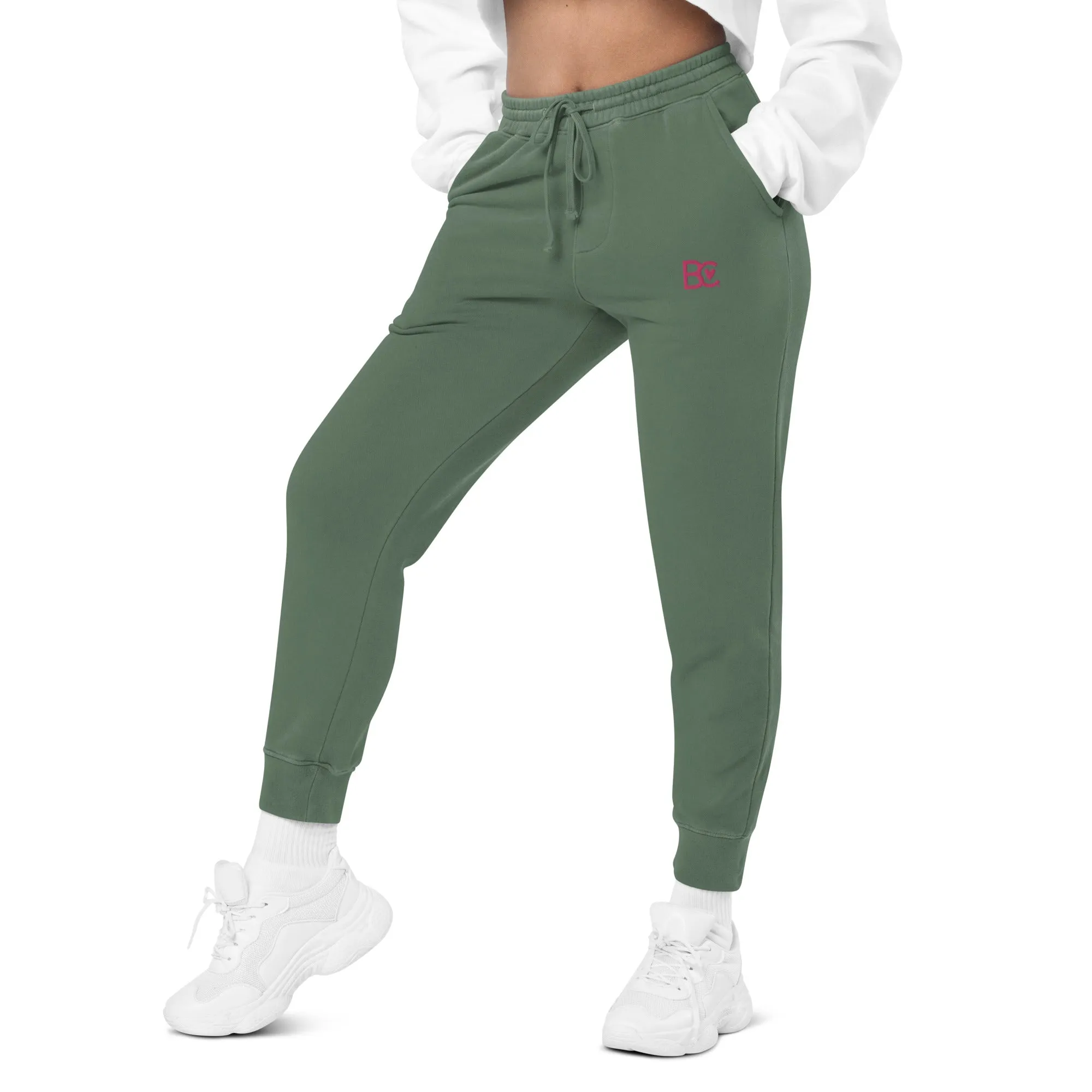 BC Green Embroidered Unisex Pigment-dyed Joggers