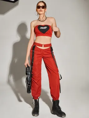 Bikercore Tube Top And Buckle Detail Cargo Pants