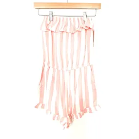 Billabong Pink And White Linen Ruffle Romper (NWT)- Size S