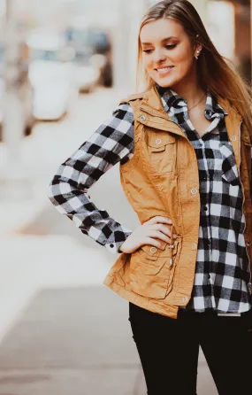 Black & White Buffalo Plaid Sherpa Lined Button Up