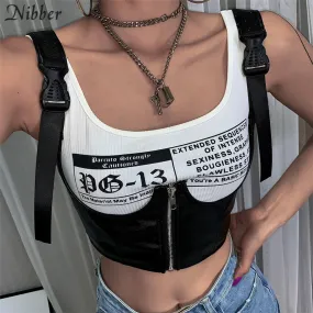 Black Basic Punk Cropped Tops