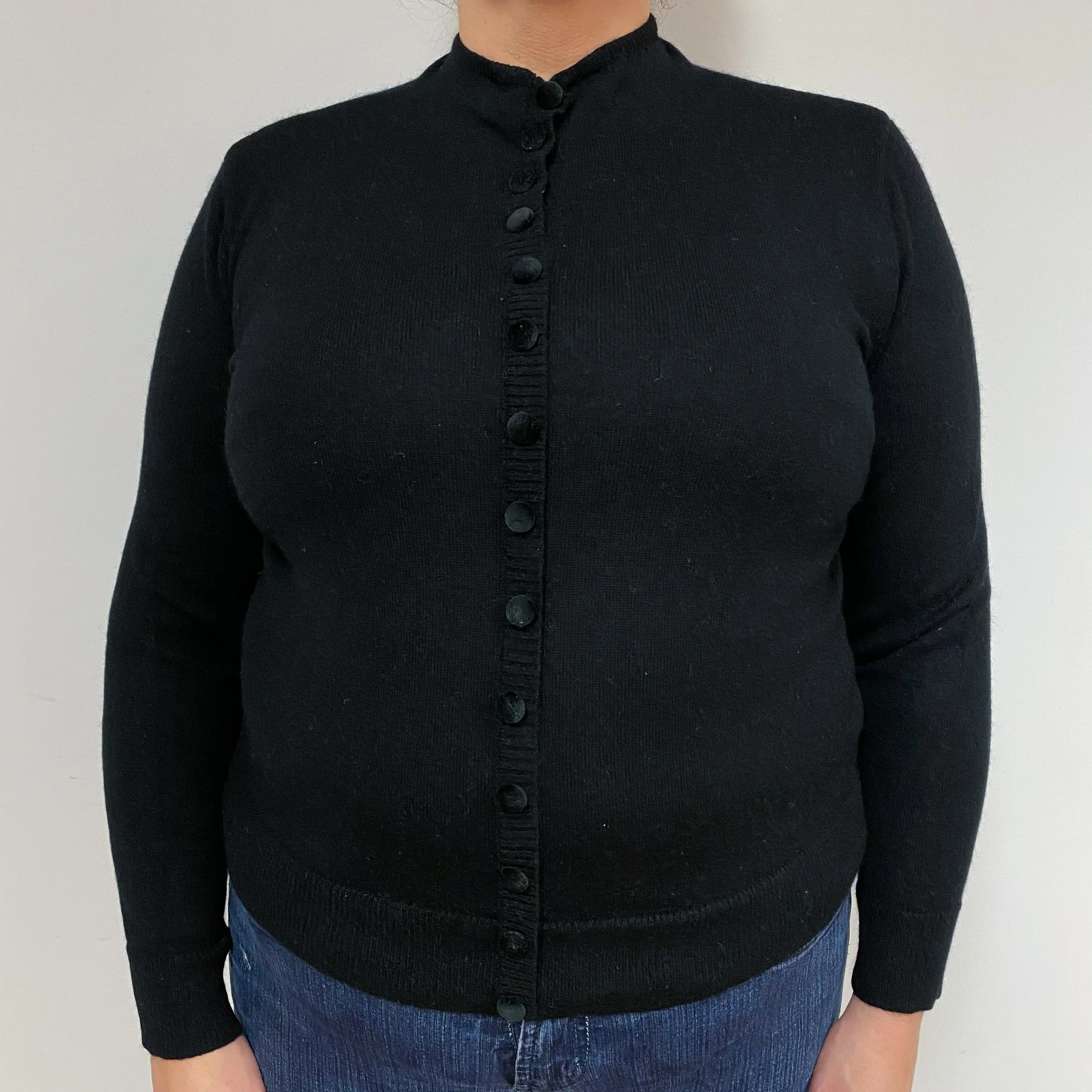 Black Cashmere Crew Neck Cardigan X Large