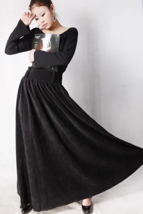 Black Corduroy maxi skirt woman long skirt MM35#