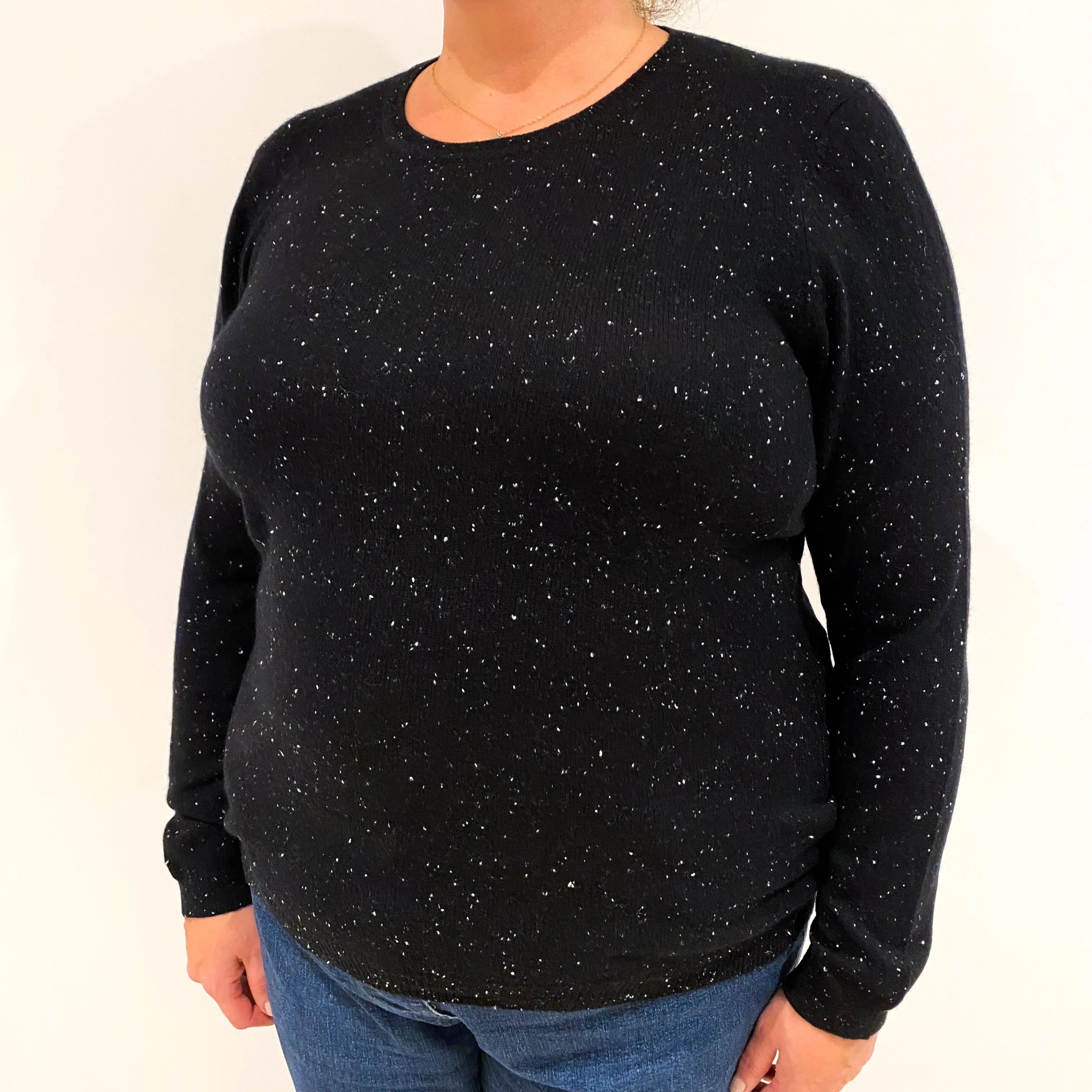 Black Flecked Cashmere Crew Neck Jumper Extra Large