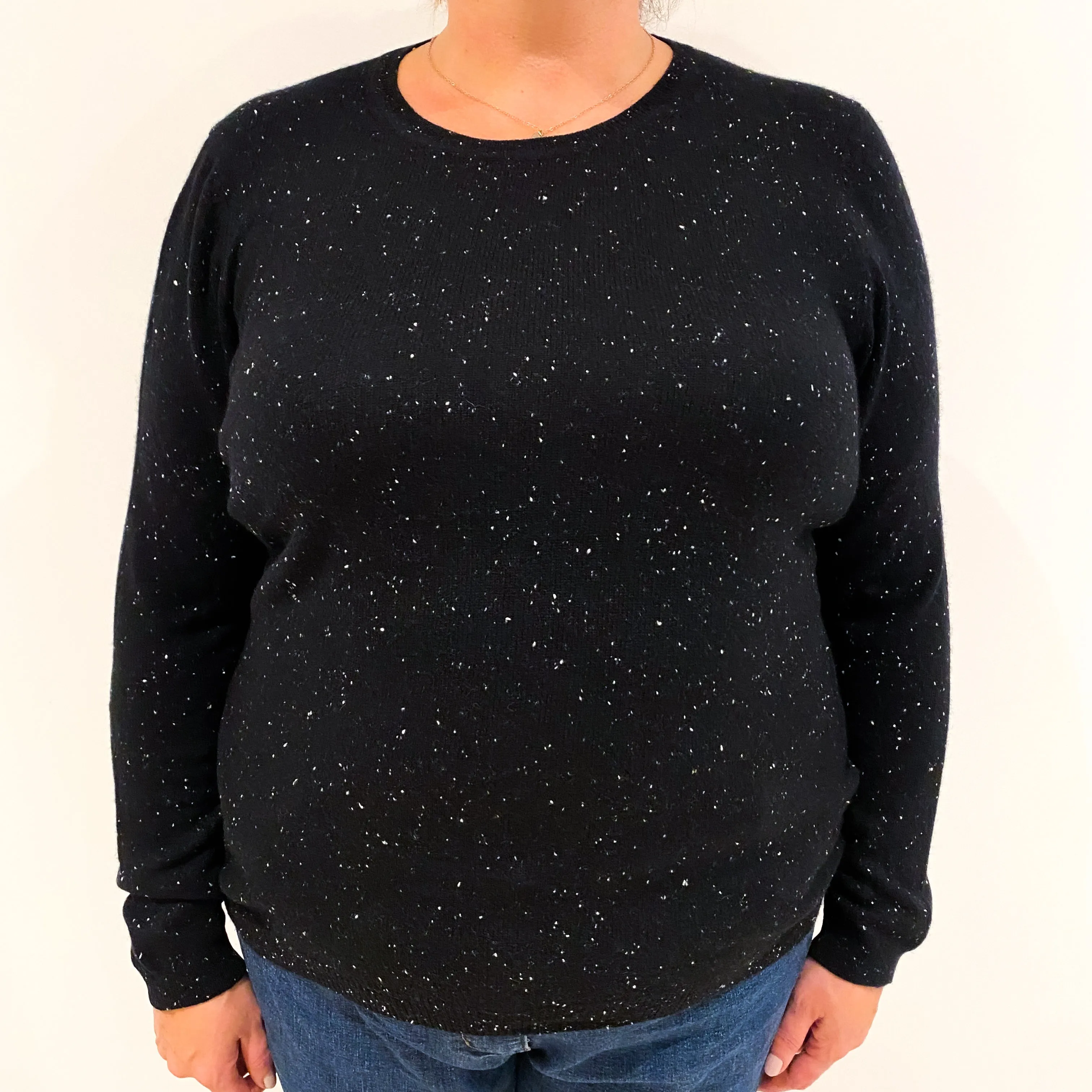 Black Flecked Cashmere Crew Neck Jumper Extra Large