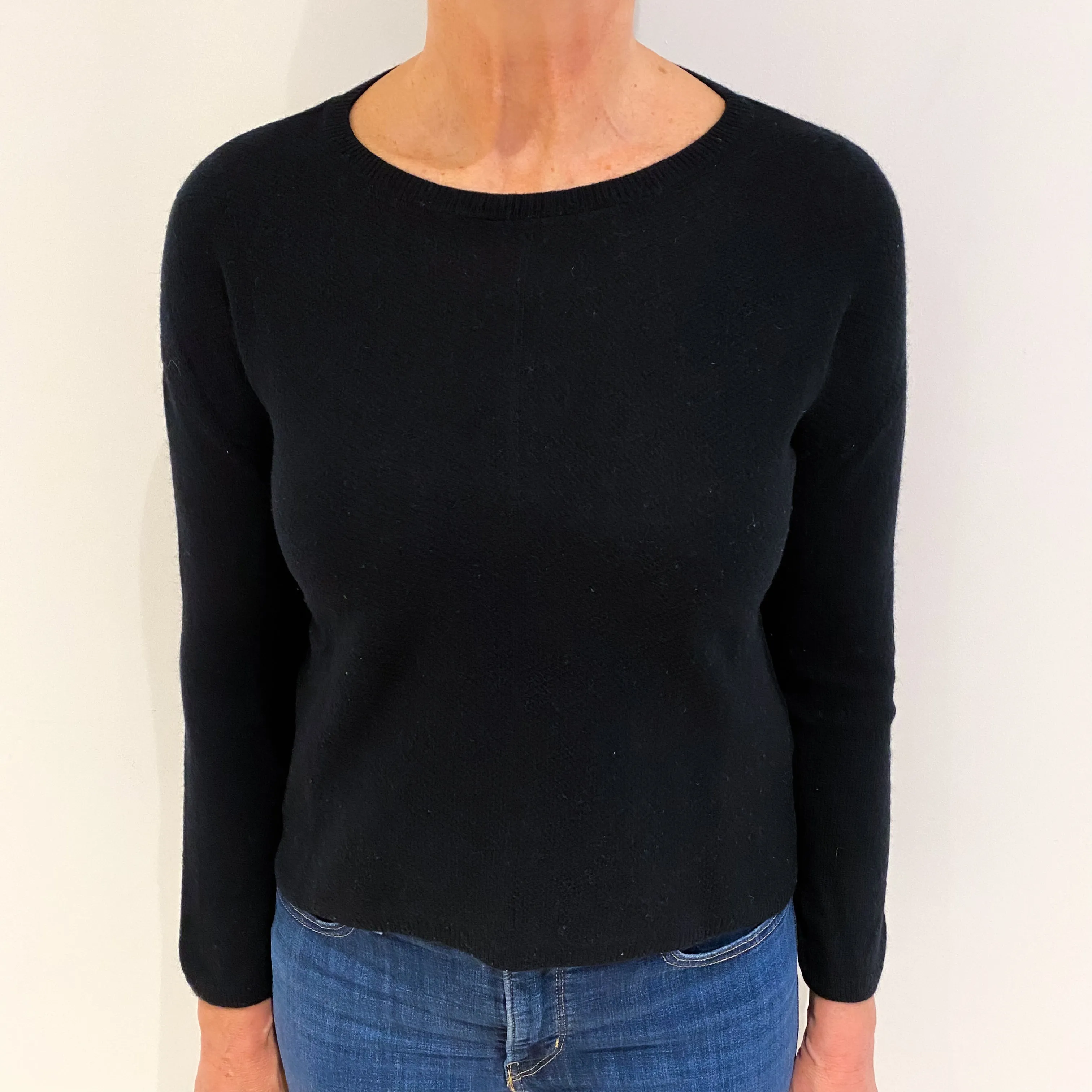 Black Textured Cashmere Crew Neck Jumper Medium