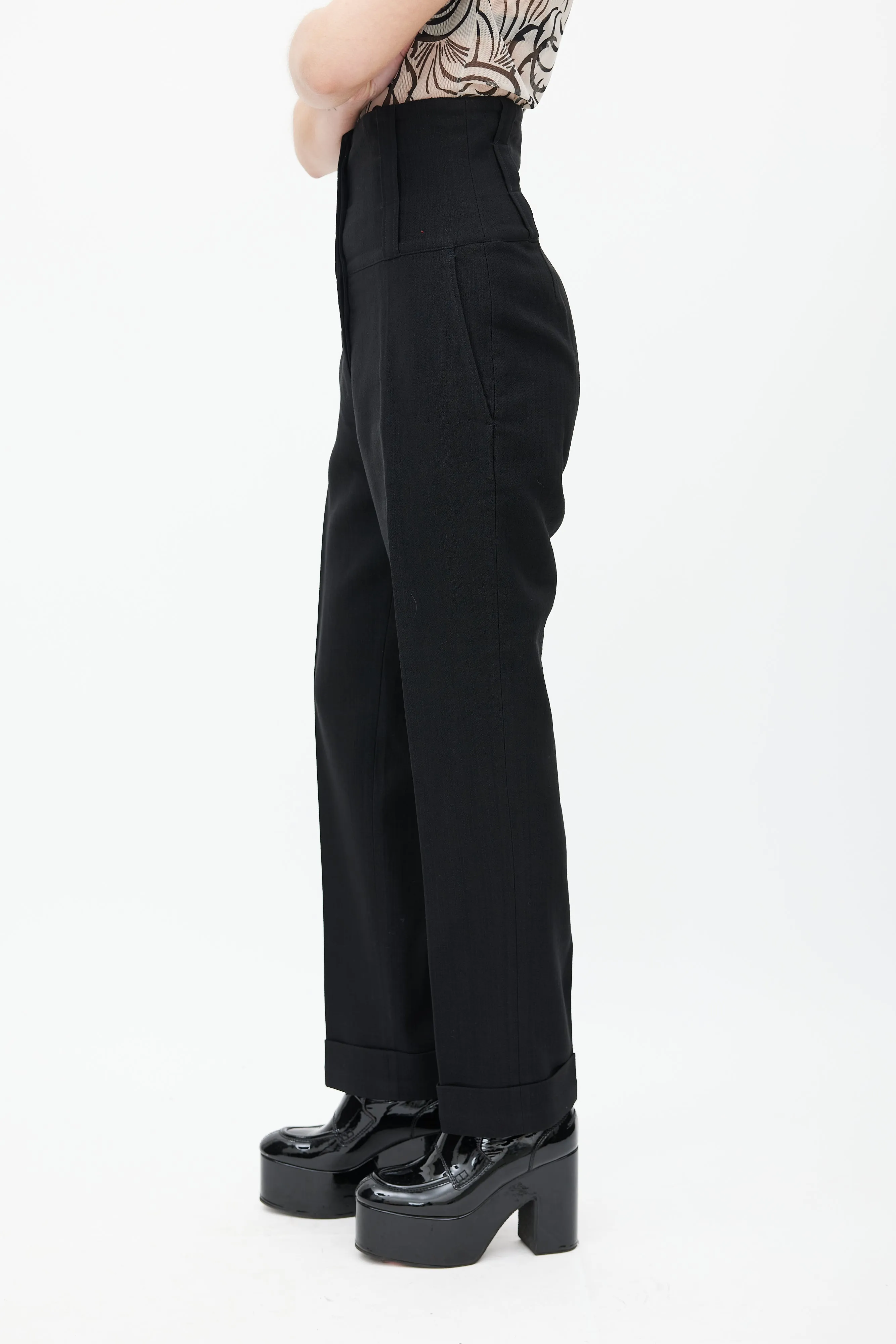 Black Wool High Waist Trouser