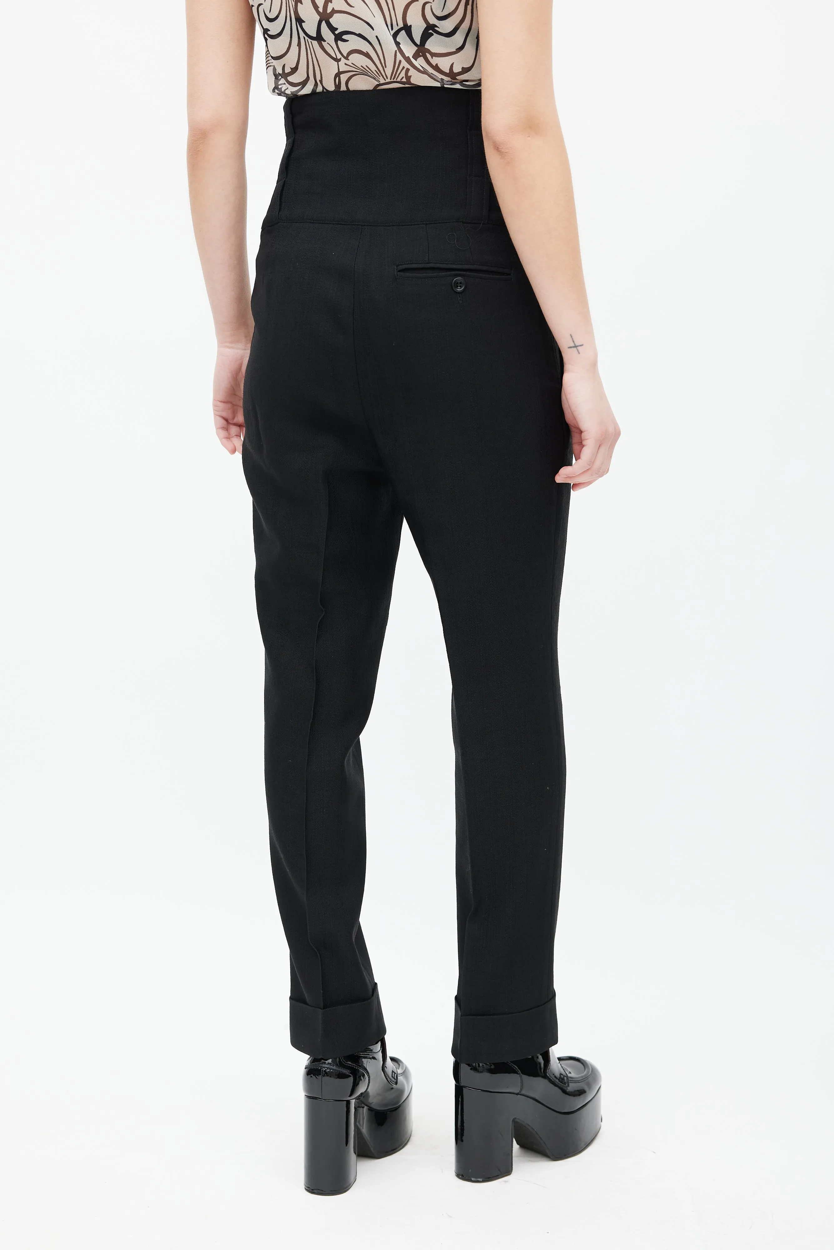 Black Wool High Waist Trouser