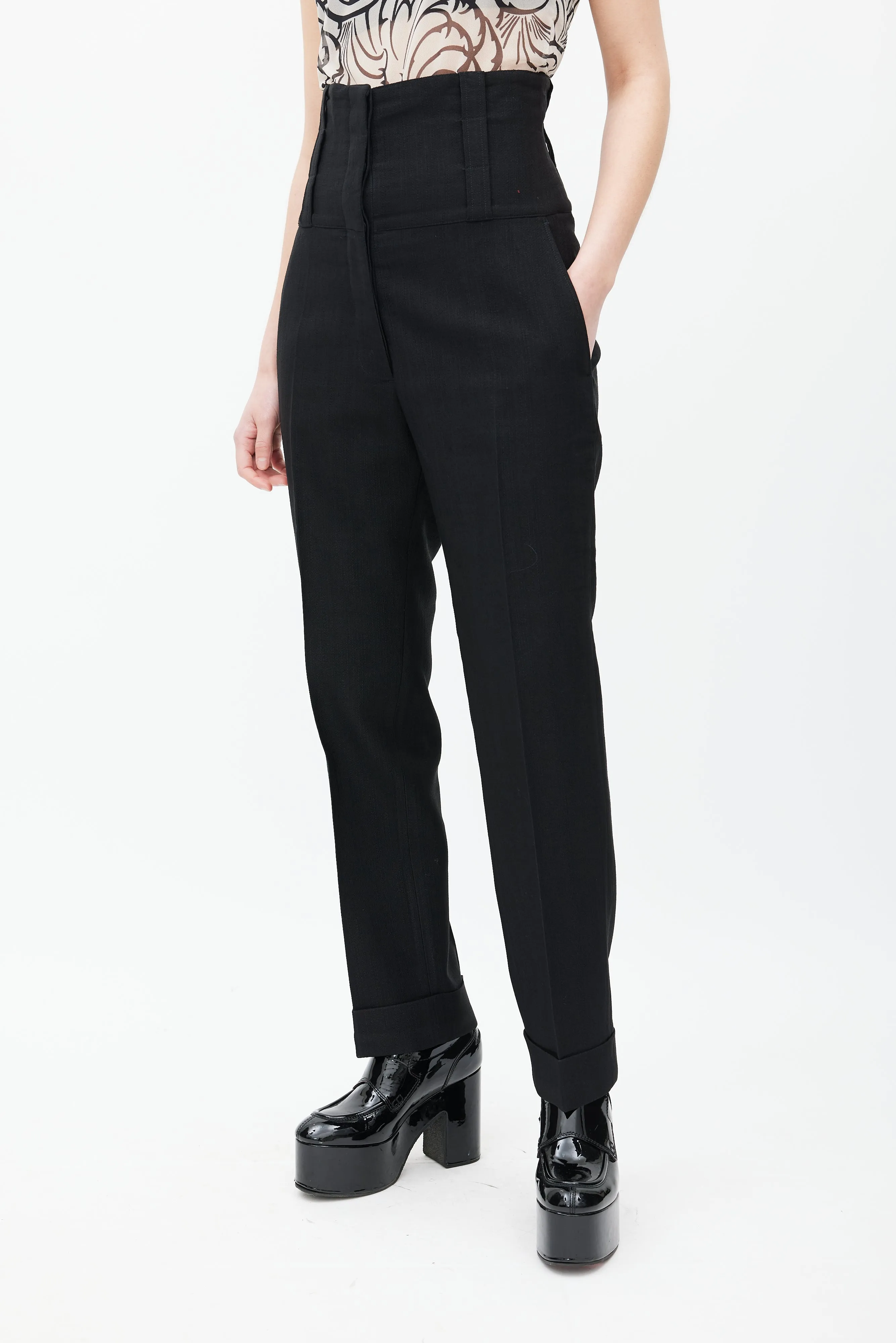 Black Wool High Waist Trouser