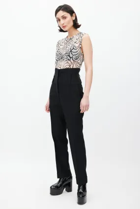 Black Wool High Waist Trouser