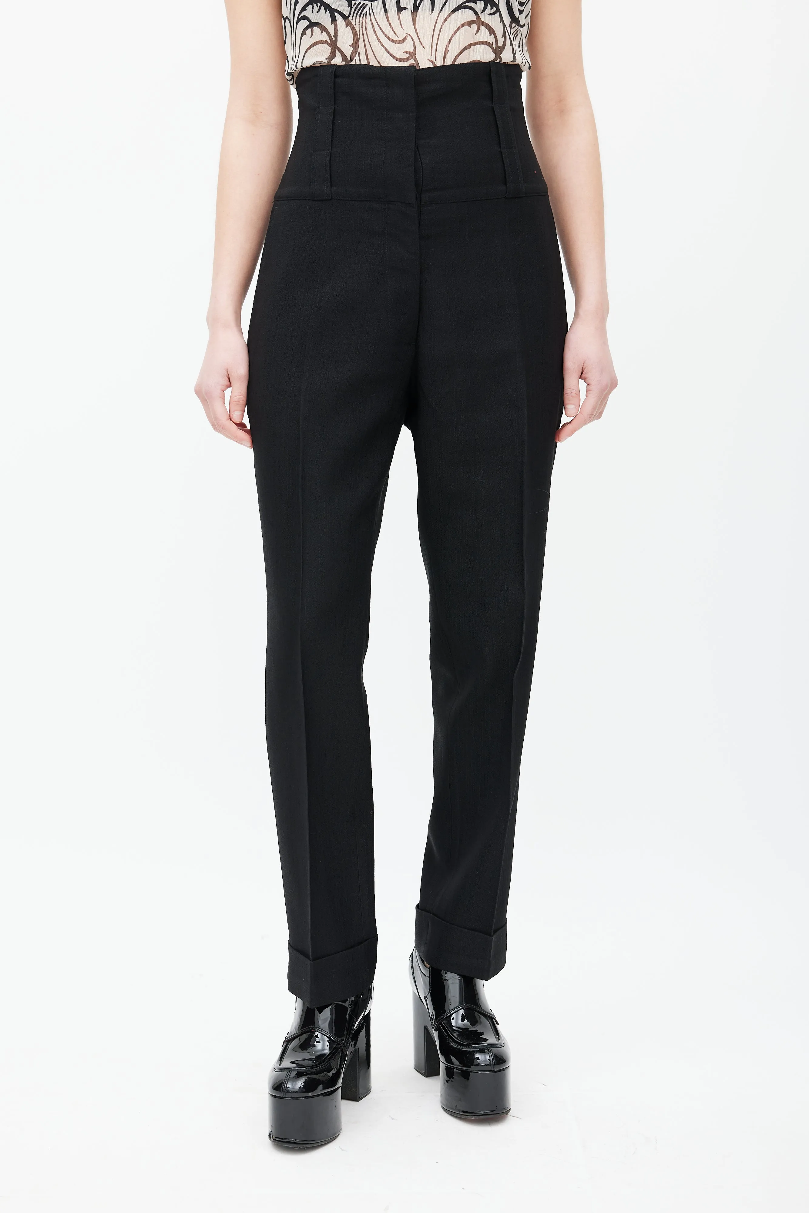 Black Wool High Waist Trouser