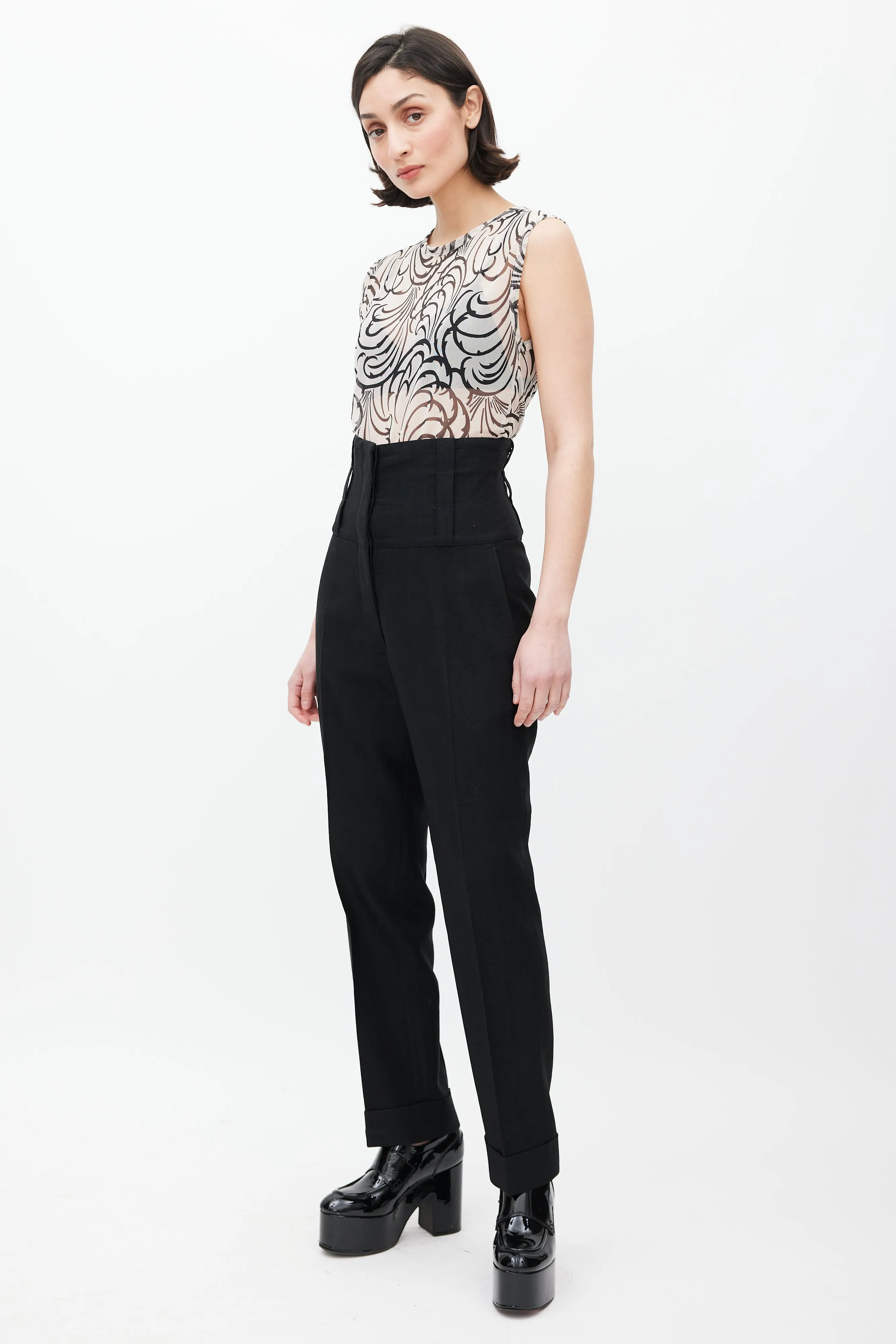 Black Wool High Waist Trouser