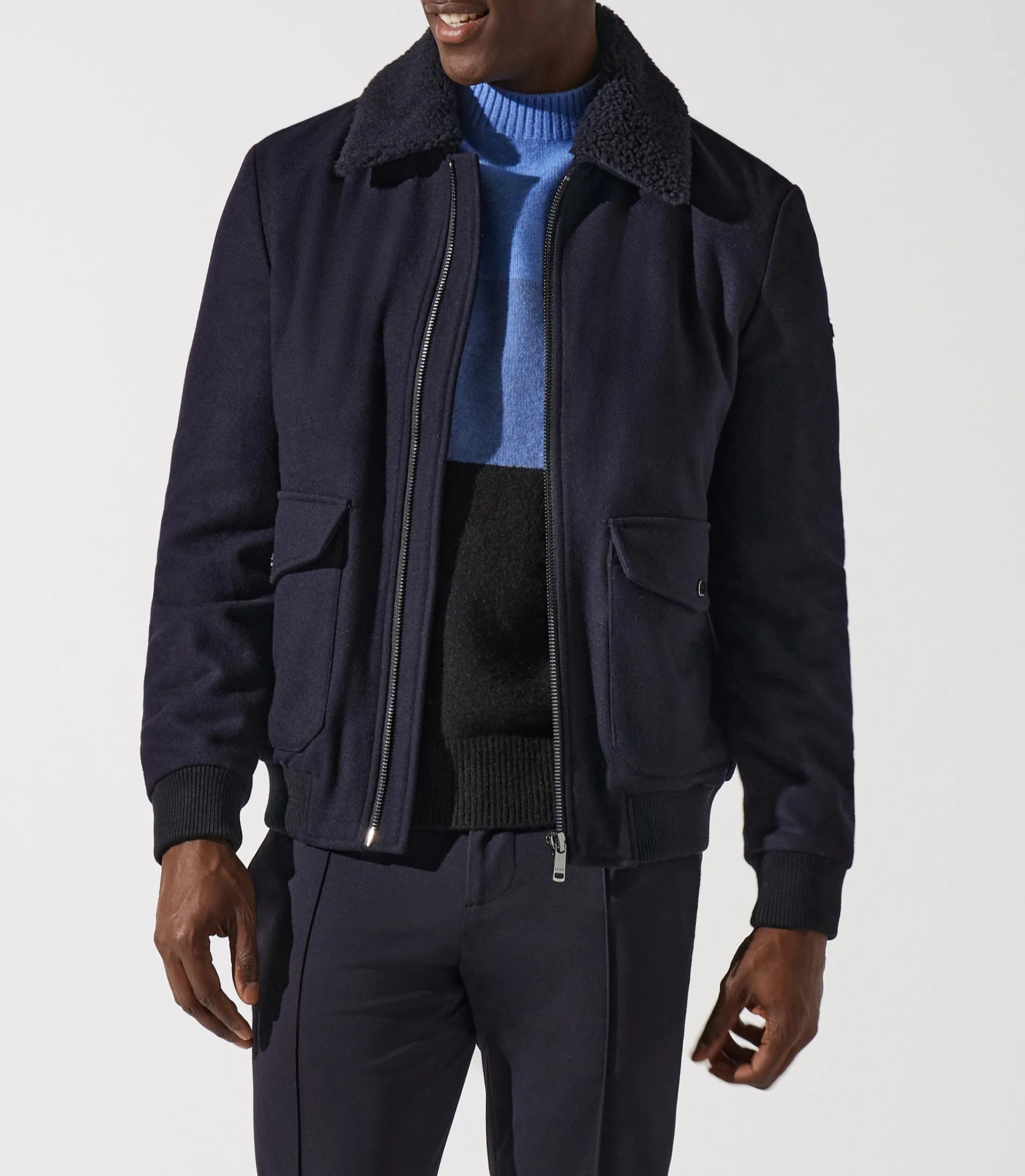 Blouson en laine col sherpa marine MATHIAS