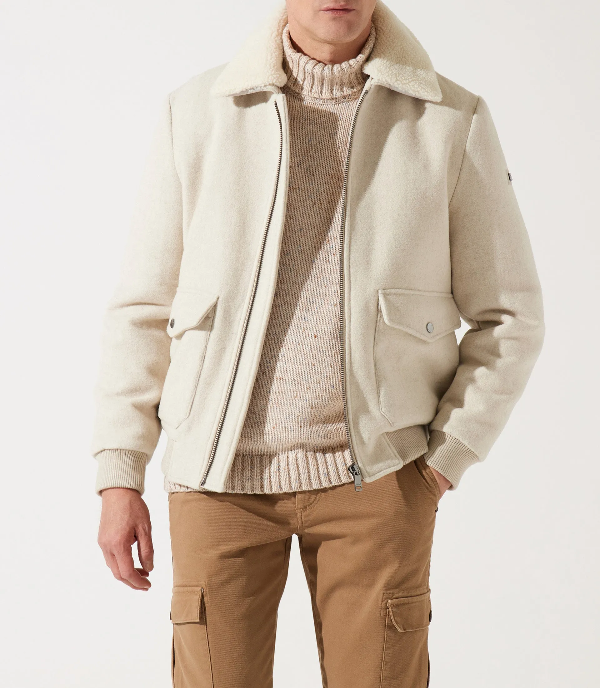 Blouson en laine col sherpa mastic MATHIAS