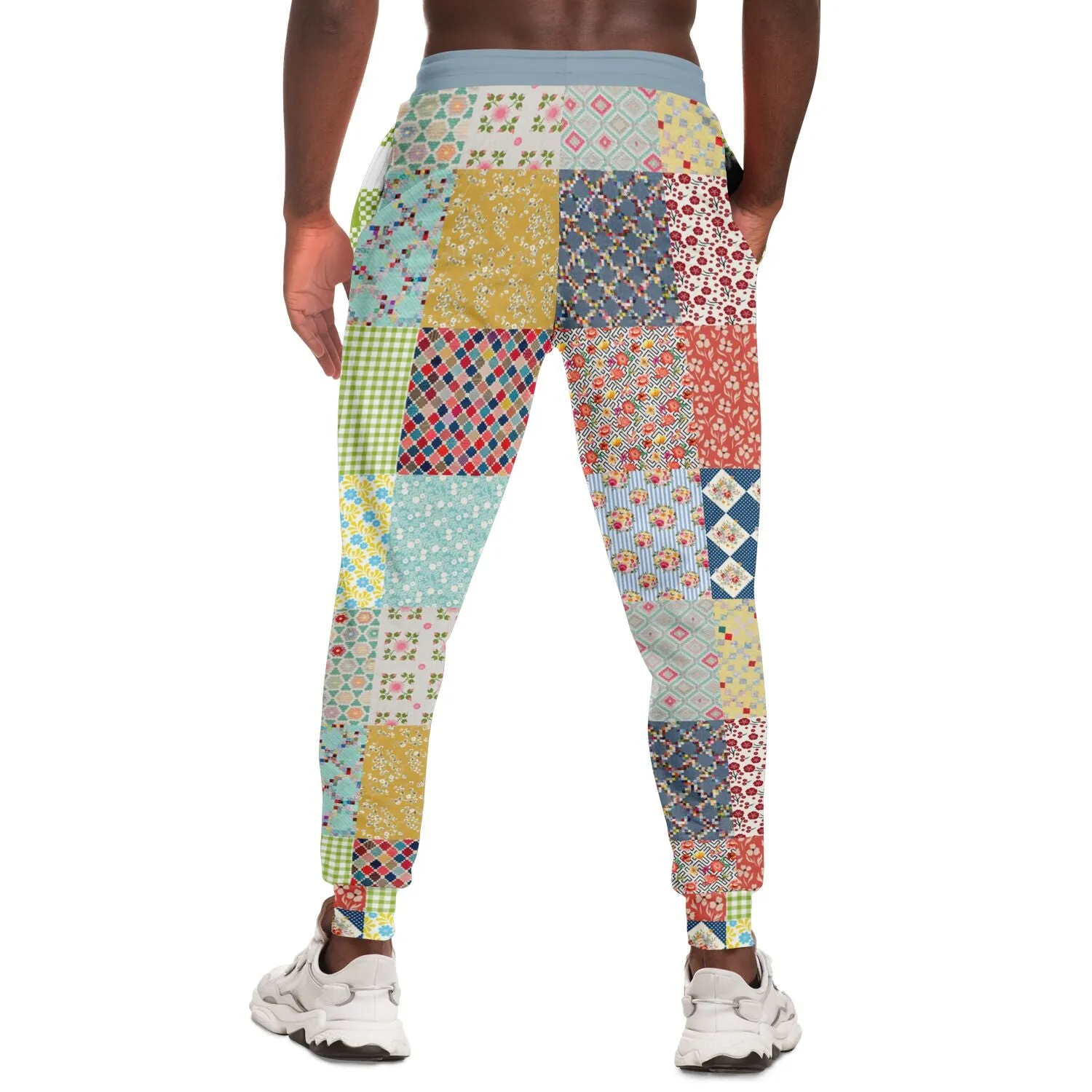 Blue Floral Quilt Patchwork Eco-Poly Unisex Joggers