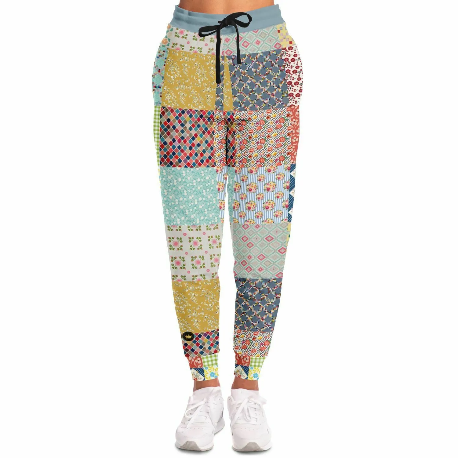 Blue Floral Quilt Patchwork Eco-Poly Unisex Joggers