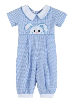 Blue Gingham Peek-a-boo Bunny Collared Romper