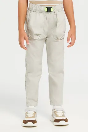 Boys Grey Pull-on Poplin Jogger With All Around Adjuster