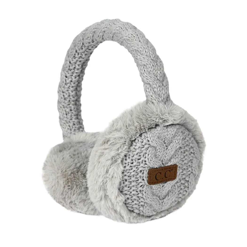 Cable Knitted Faux Fur Ear Muffs