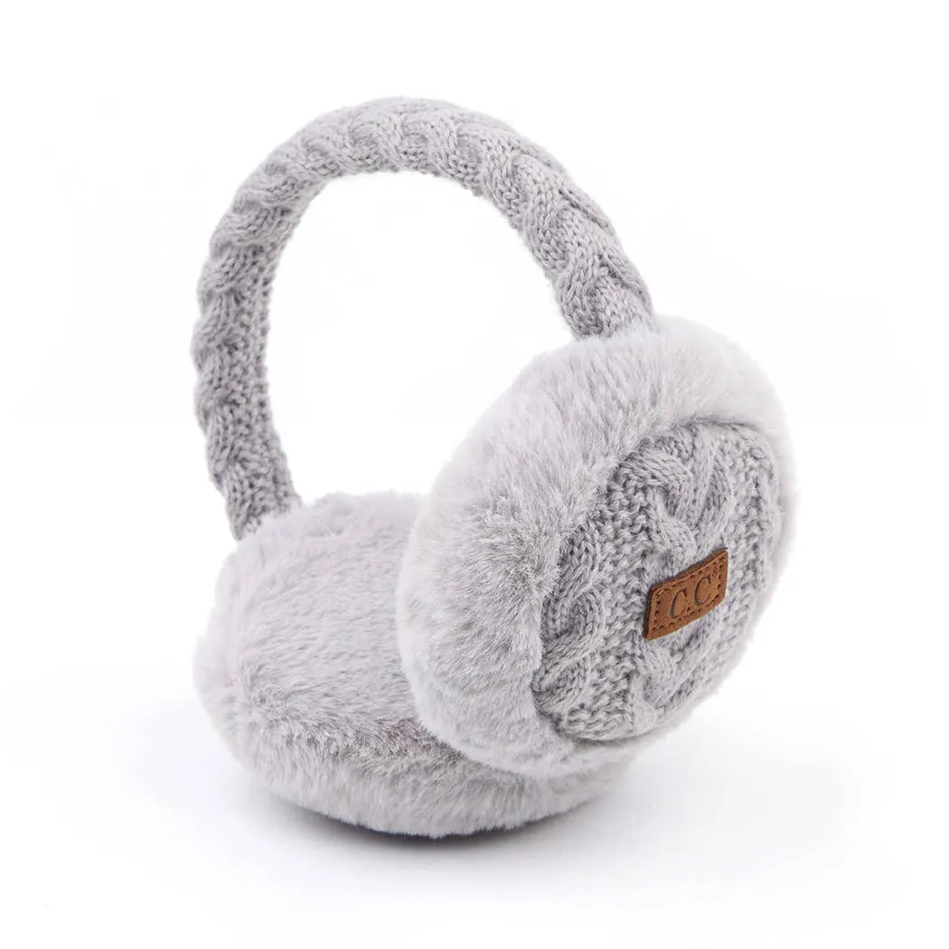 Cable Knitted Faux Fur Ear Muffs