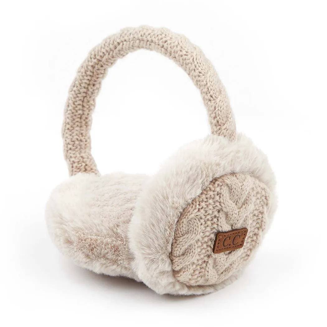 Cable Knitted Faux Fur Ear Muffs