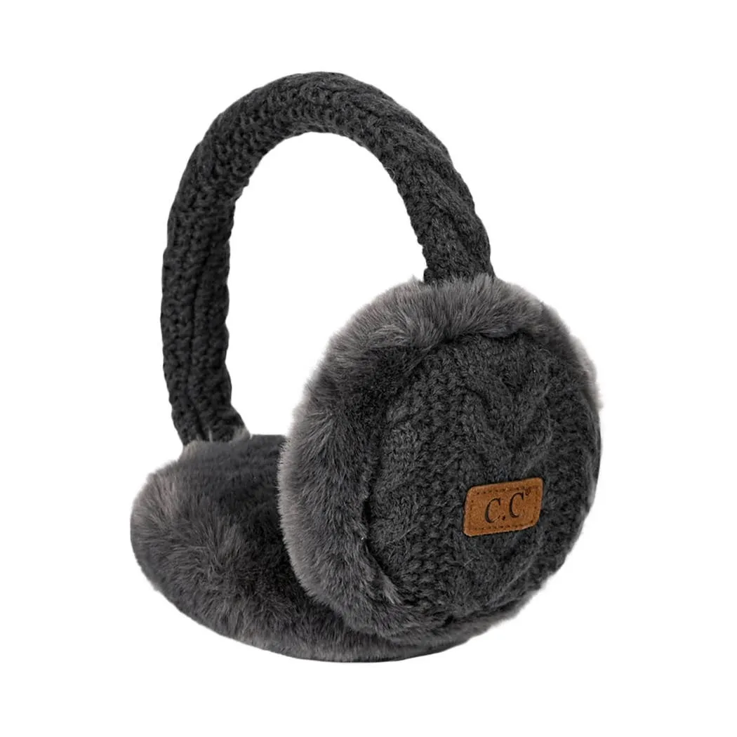 Cable Knitted Faux Fur Ear Muffs