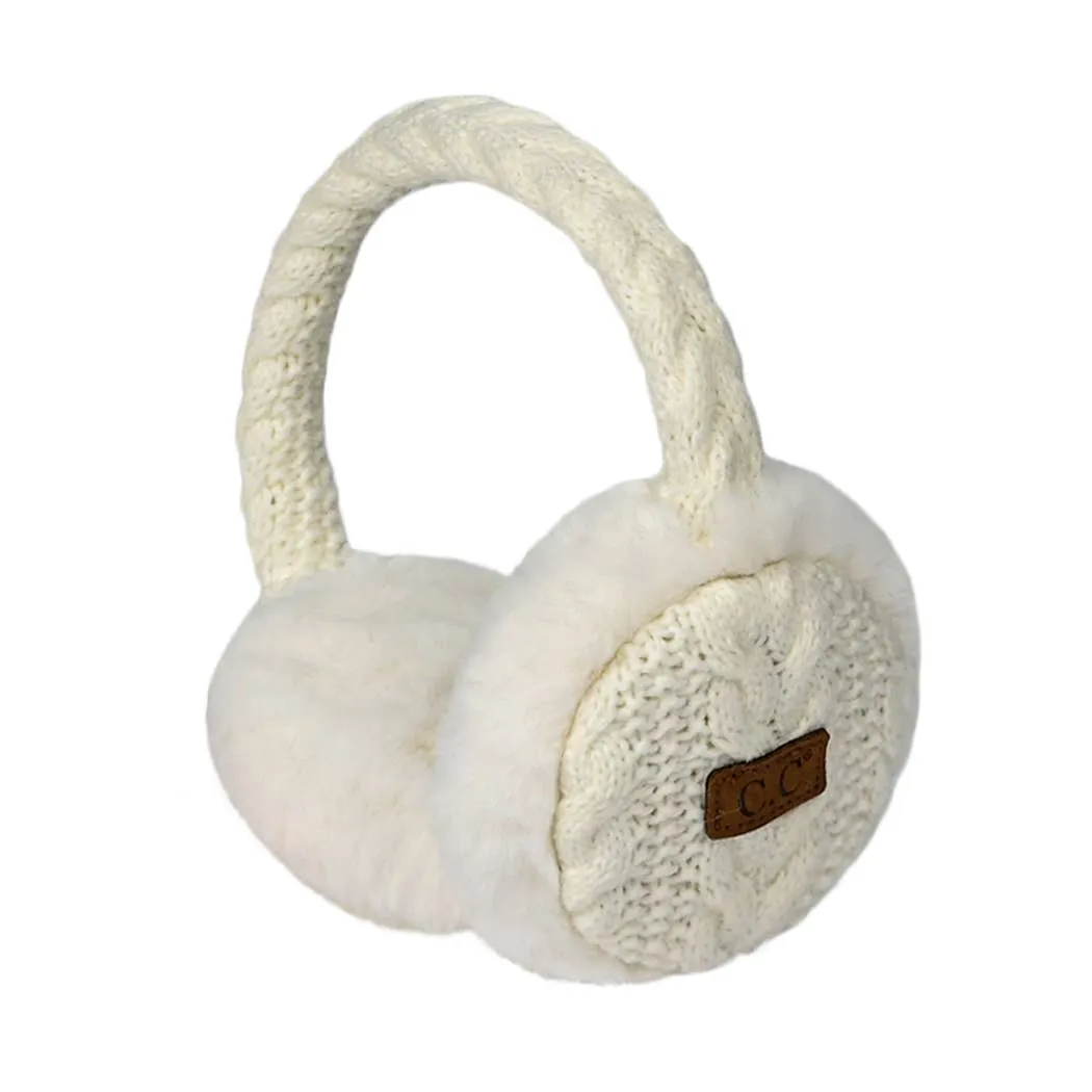 Cable Knitted Faux Fur Ear Muffs