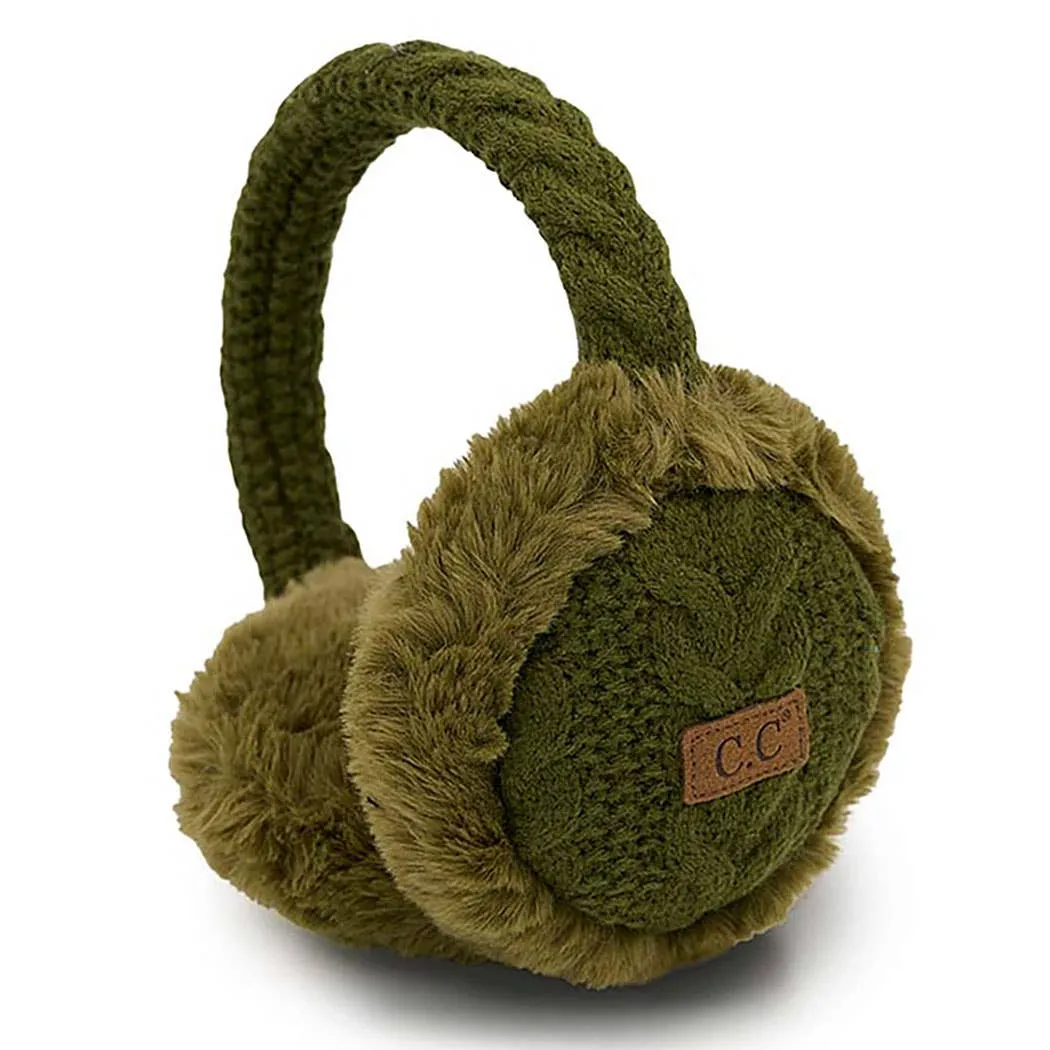 Cable Knitted Faux Fur Ear Muffs