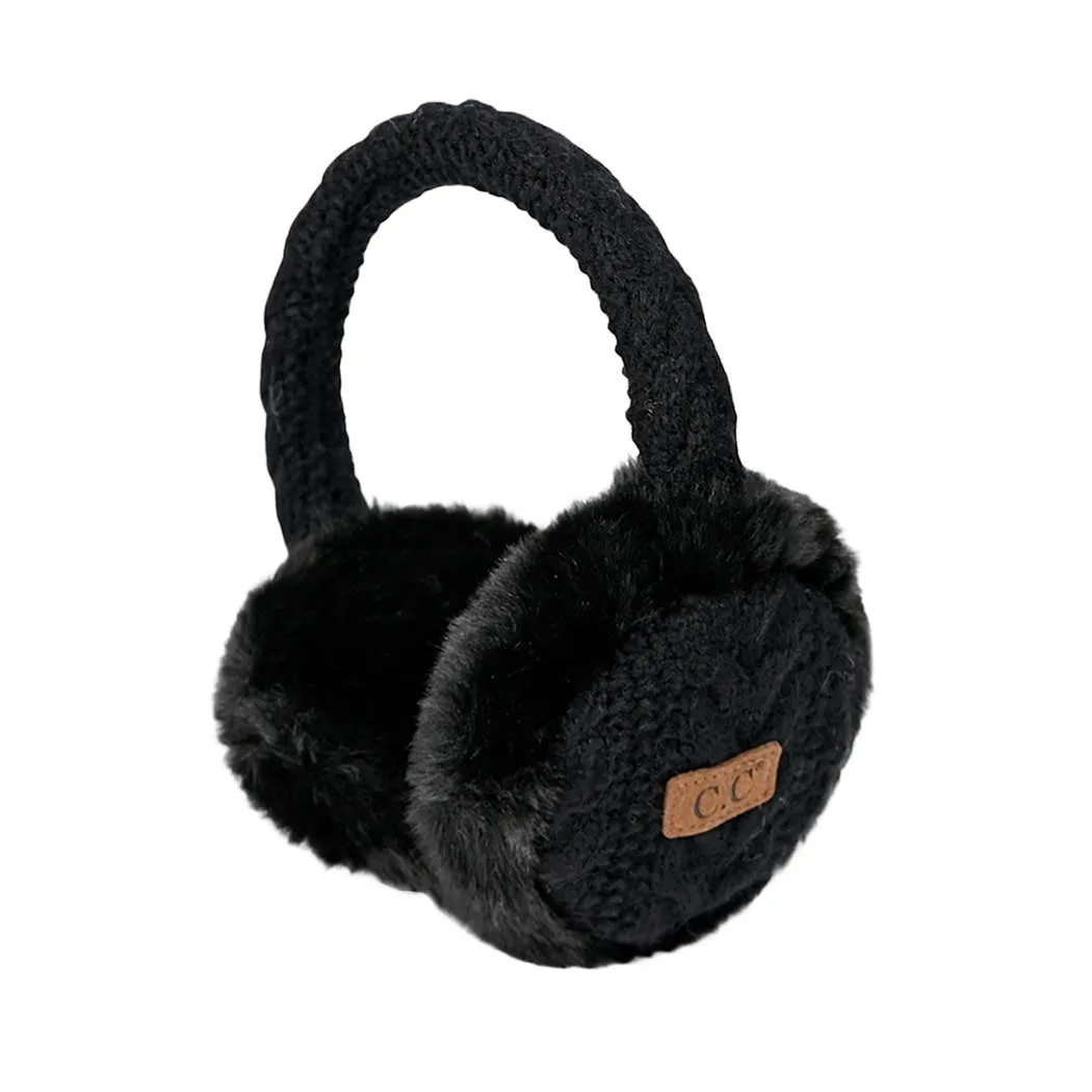 Cable Knitted Faux Fur Ear Muffs