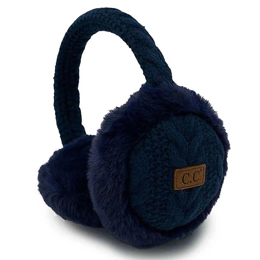 Cable Knitted Faux Fur Ear Muffs