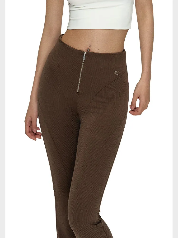 Casual High-Waist Zip Stretch Flare-Pants