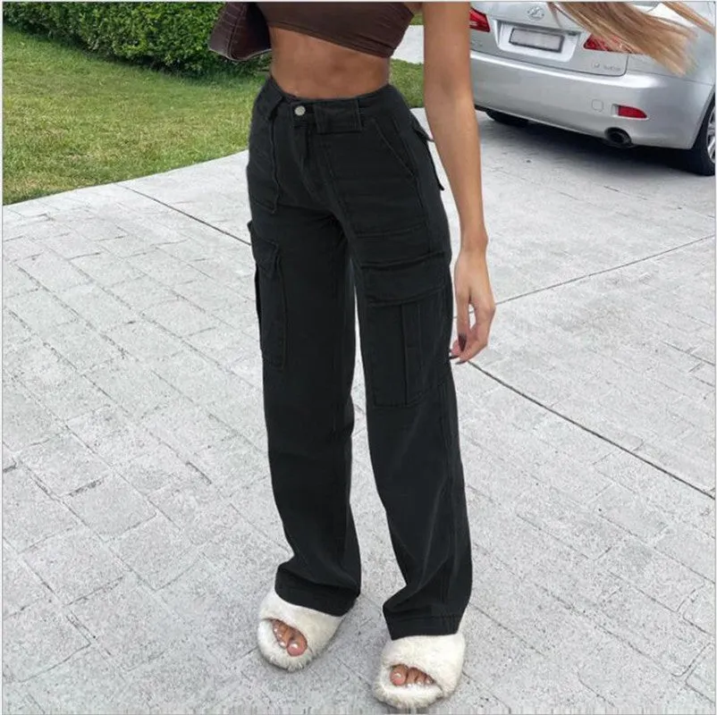 Casual High Waisted Women's Jeans Loose Straight Pants