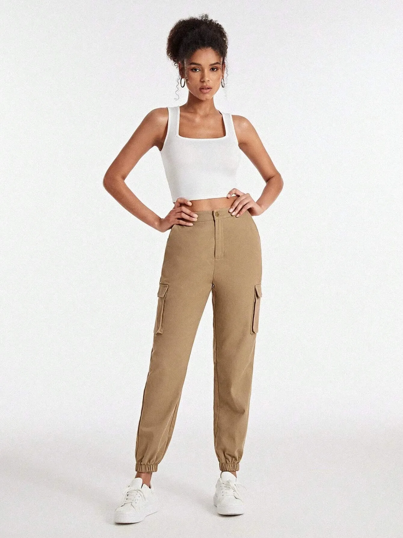 Casual Plain Flap Side Pocket Cargo Pants