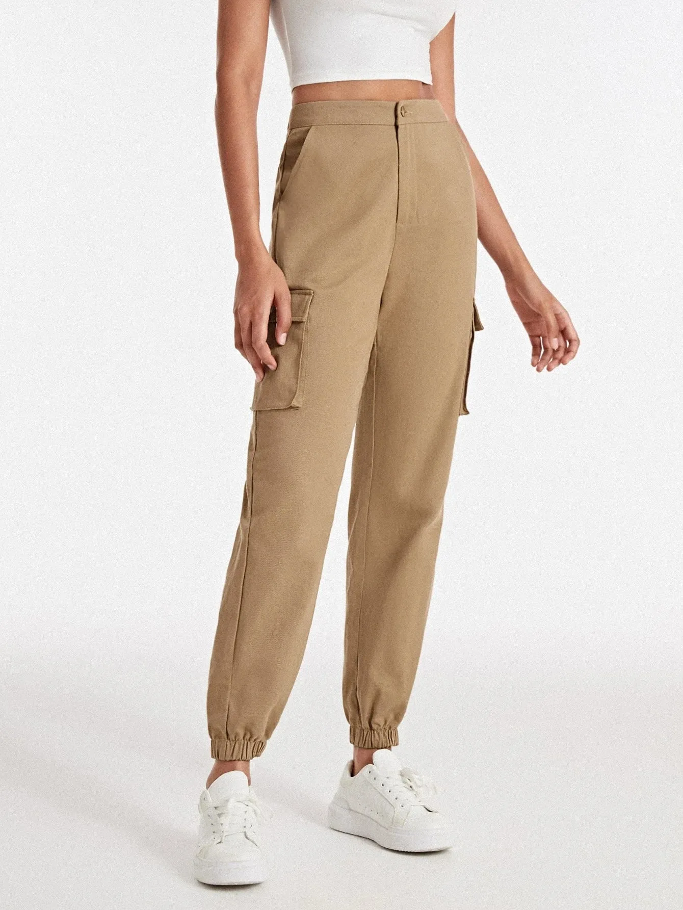 Casual Plain Flap Side Pocket Cargo Pants