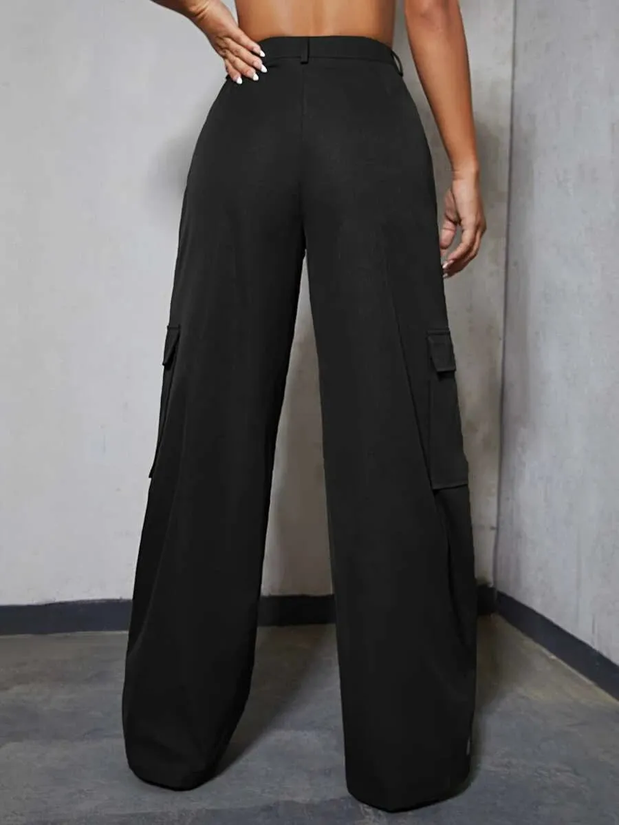 Casual Side Flap Pocket High Waist Cargo Pants