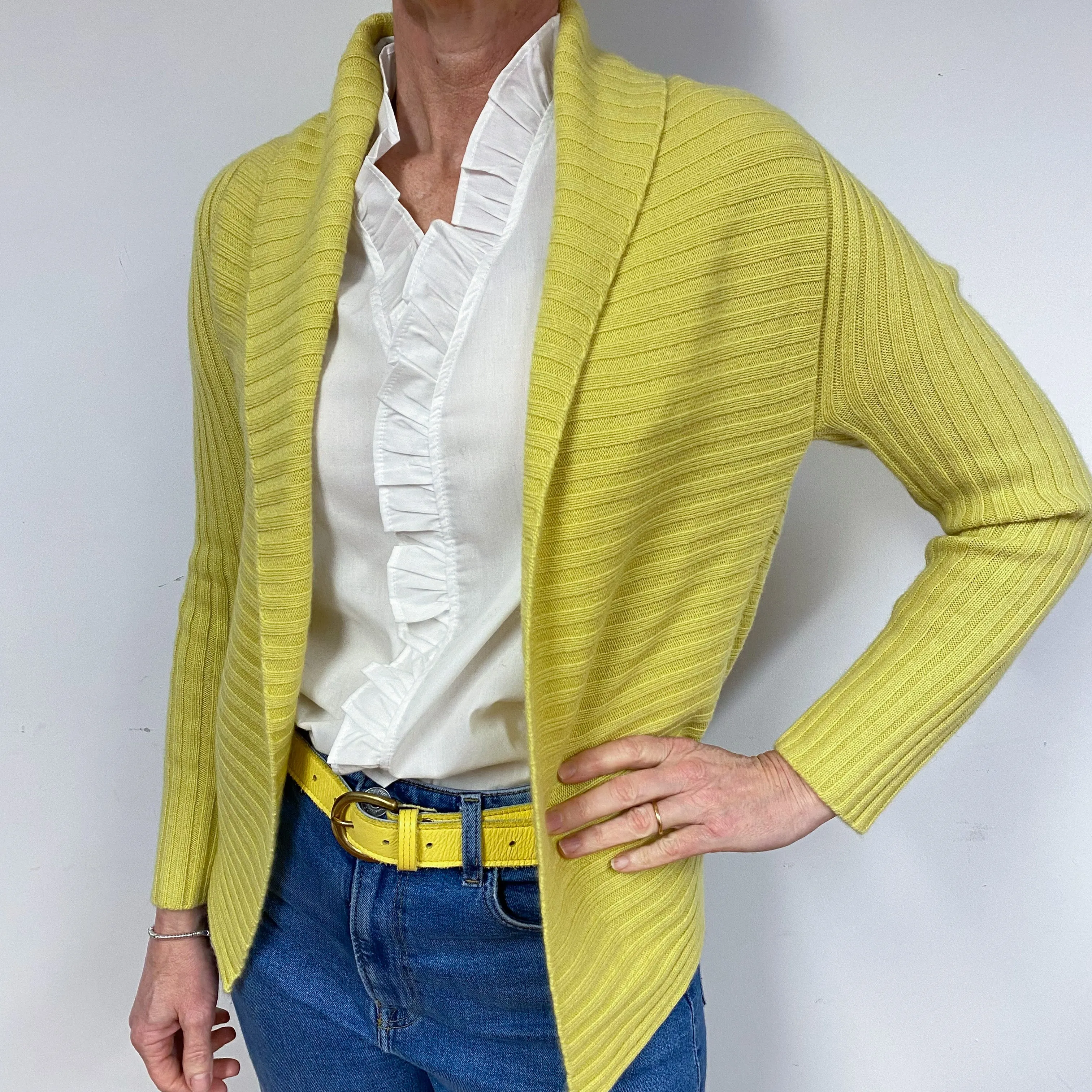 Chartreuse Yellow Cashmere Edge to Edge Cardigan Medium