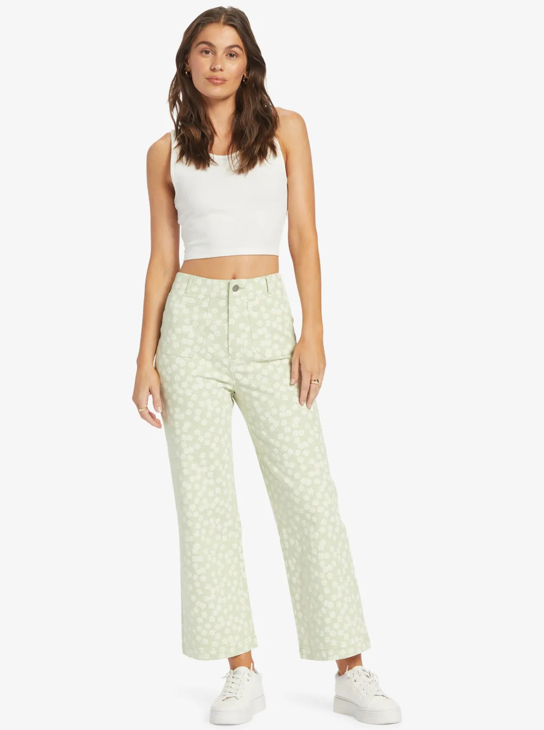 Coastal Cruiser Printed Pants - Quiet Green Floral Delight Sm