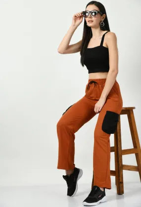 Color Blocking Rust Wide Leg Joggers