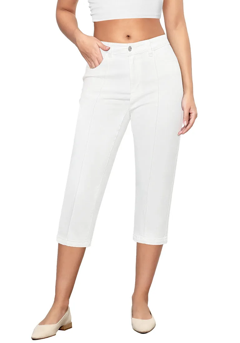 Cream White Women's Casual  Denim  Slim Capri Jeans Fashion Clothing