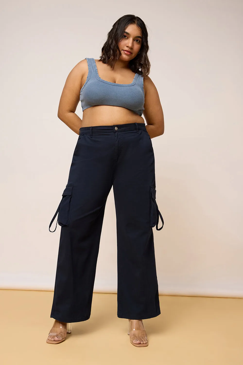 Curvy Contour Navy Blue Cargo Pants