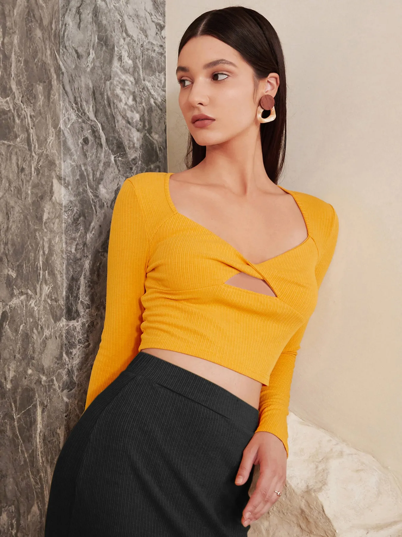 Cut Out Twist Ruched Crop Top